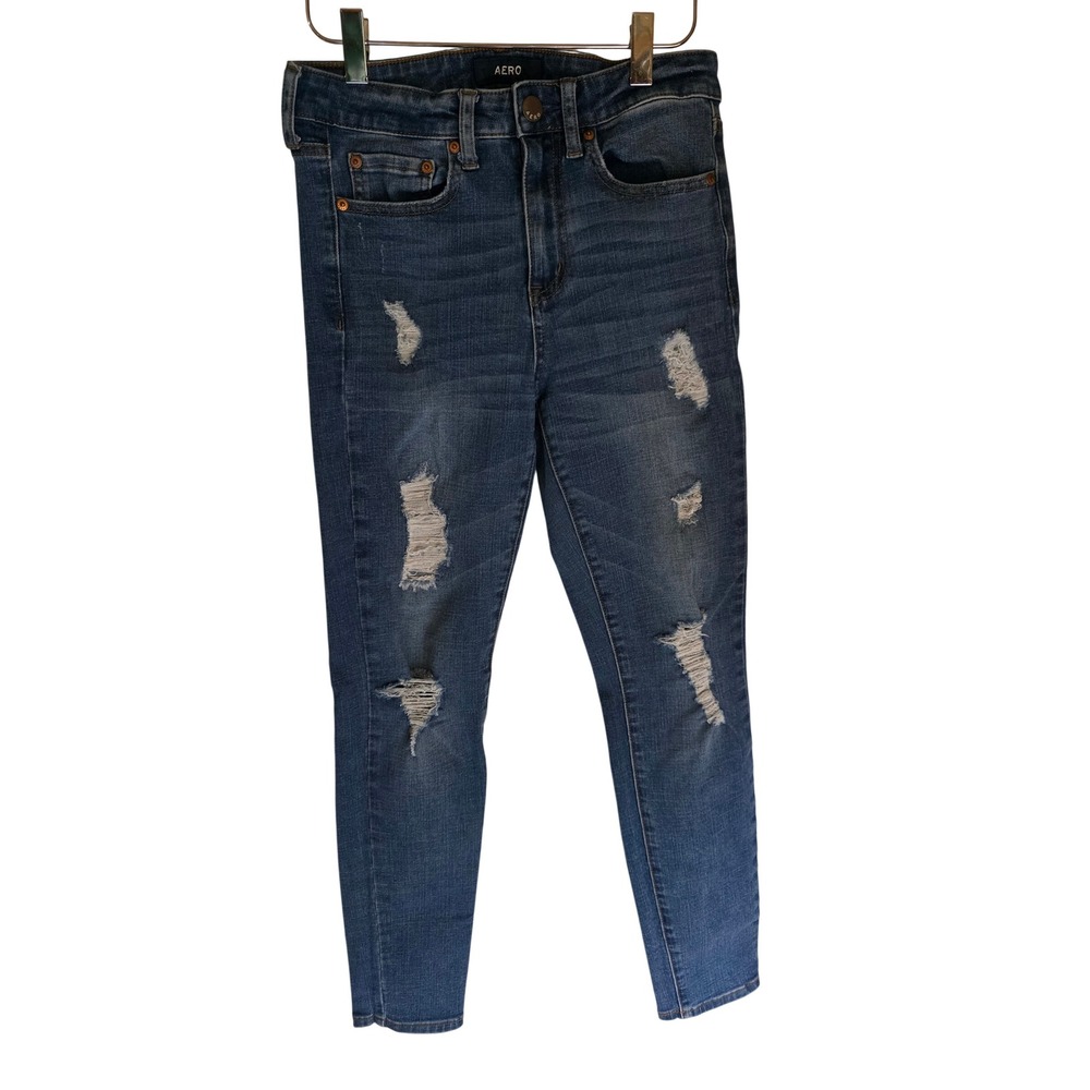 Aeropostale Aero Womens High Rise Jegging Distressed Ripped Skinny‎ Jeans Blue 6
